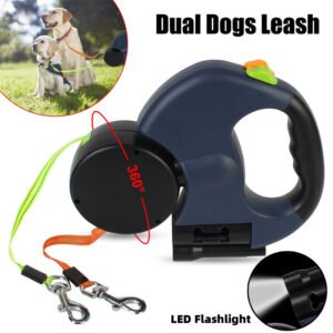 Dual Dog Leash with Tangle | 360 Swivel With Lights