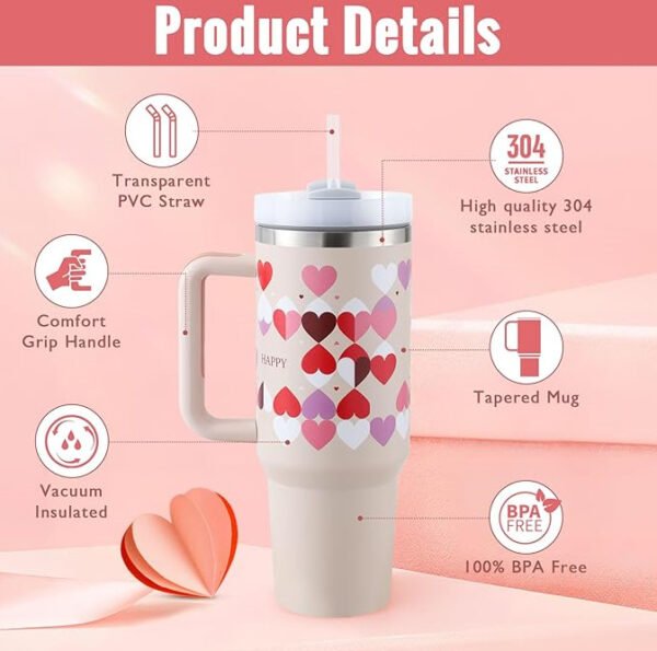 40 Oz Tumbler With Handle Straw Insulated - Image 6