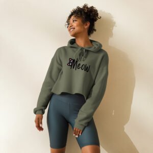 Meow Cat Print Crop Hoodie